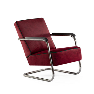 1930er Bauhaus Freischwinger Sessel, Gepolstert Purpurrot - Zeitlos Berlin By Drozd