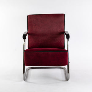 1930er Bauhaus Freischwinger Sessel, Gepolstert Purpurrot - Zeitlos Berlin By Drozd